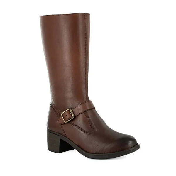 Tsonga Bobedi Leather Block Heel Long Boot - Sable Relaxa