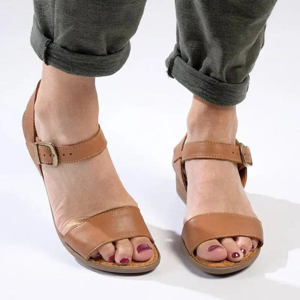 Tsonga Kangcono Leather Low Block Heel Sandal - Hazel Relaxa