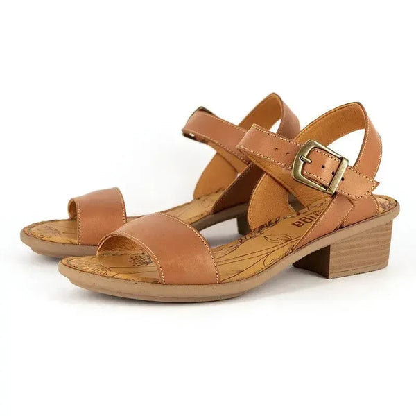 Tsonga Kangcono Leather Low Block Heel Sandal - Hazel Relaxa