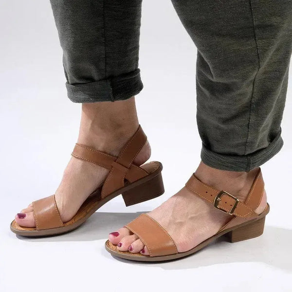 Tsonga Kangcono Leather Low Block Heel Sandal - Hazel Relaxa