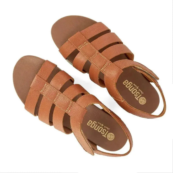Tsonga Makuleni 3 Strap Leather Sandal With Velcro - Cakak Oak