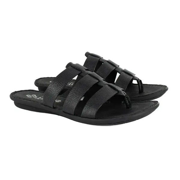 Tsonga Maroua 3 Strap Leather Push In Sandal - Black