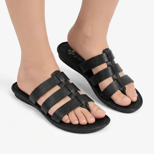Tsonga Maroua 3 Strap Leather Push In Sandal - Black