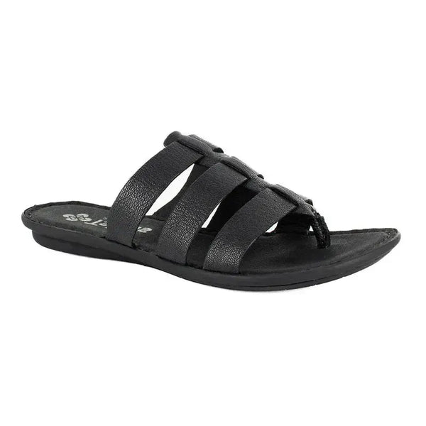 Tsonga Maroua 3 Strap Leather Push In Sandal - Black