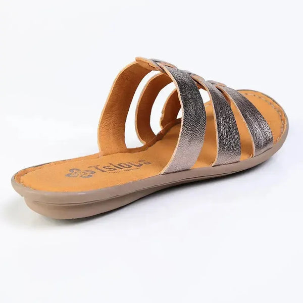 Tsonga Maroua 3 Strap Leather Push In Sandal - Sabia Metallic