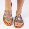 Tsonga Maroua 3 Strap Leather Push In Sandal - Sabia Metallic