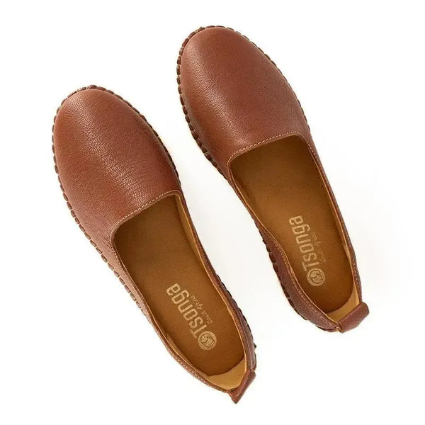 Tsonga Mfifa Leather Closed Toe Wedge - Cayak Tan