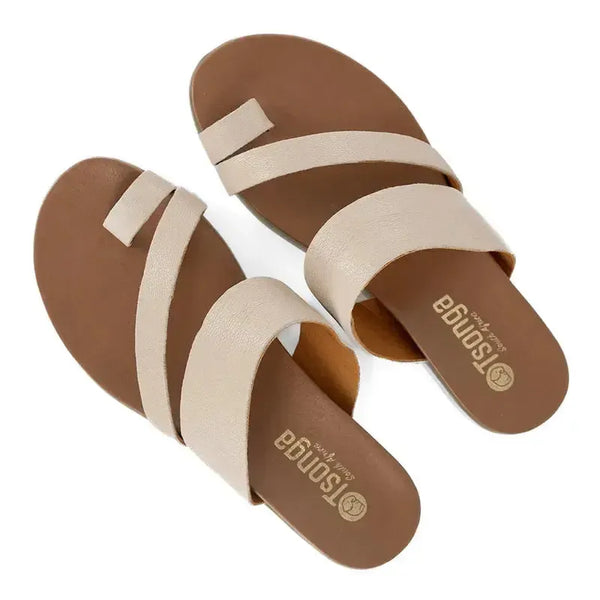 Tsonga Ningizimu Toe Loop Leather Sandals - Cream