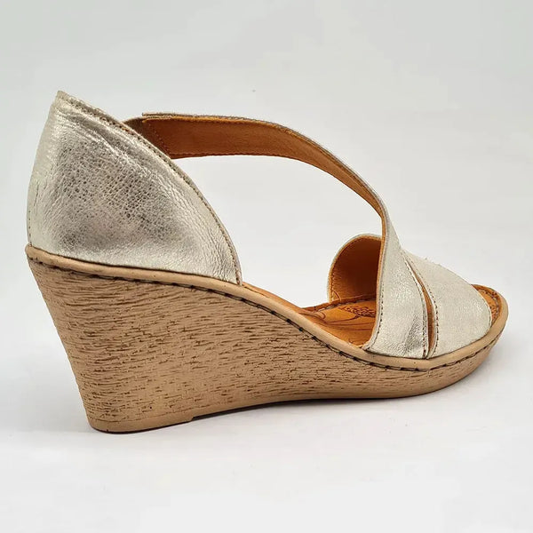 Tsonga Nompempe Leather Wedge Sandal - Bark/Soft Gold