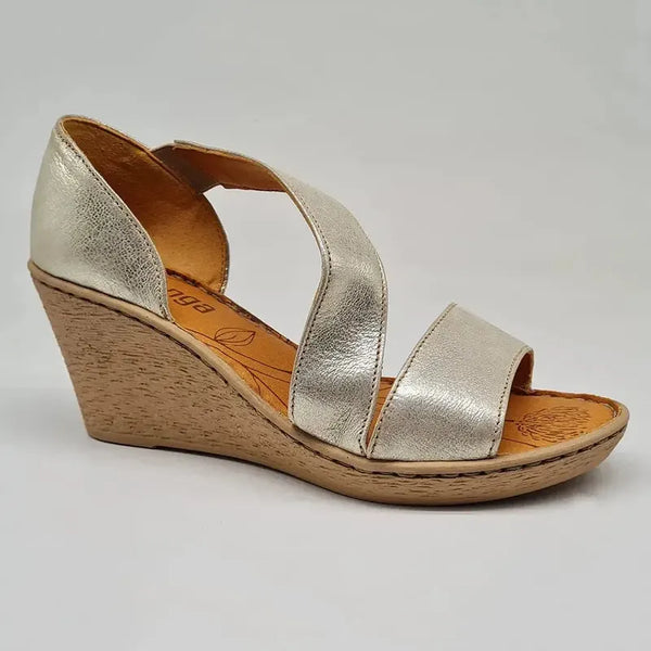 Tsonga Nompempe Leather Wedge Sandal - Bark/Soft Gold