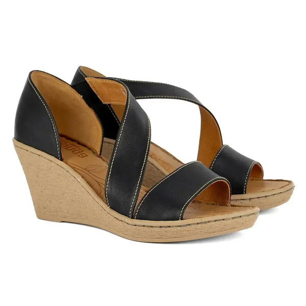 Tsonga Nompempe Leather Wedge Sandal - Black