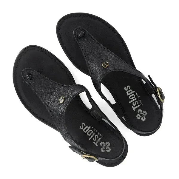 Tsonga Ovaroli T Bar Leather Slingback Sandal - Black