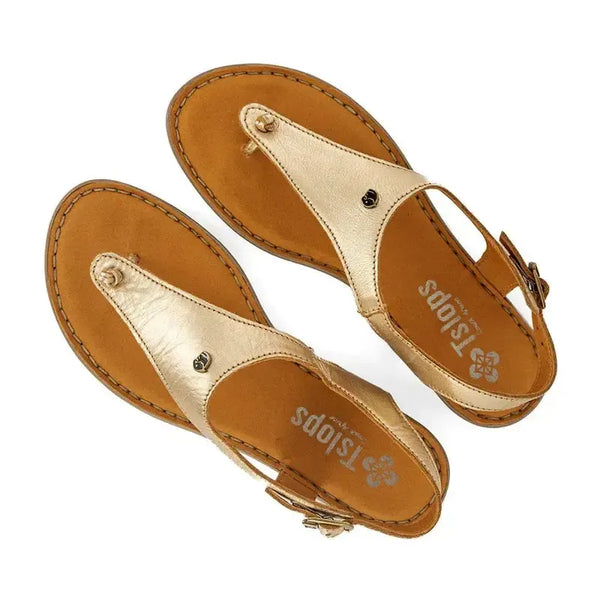 Tsonga Ovaroli T Bar Leather Slingback Sandal - Gold Foil