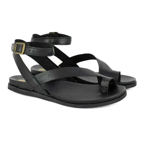 Tsonga Ugalonci Toe Loop Leather Ankle Tie Sandals - Black