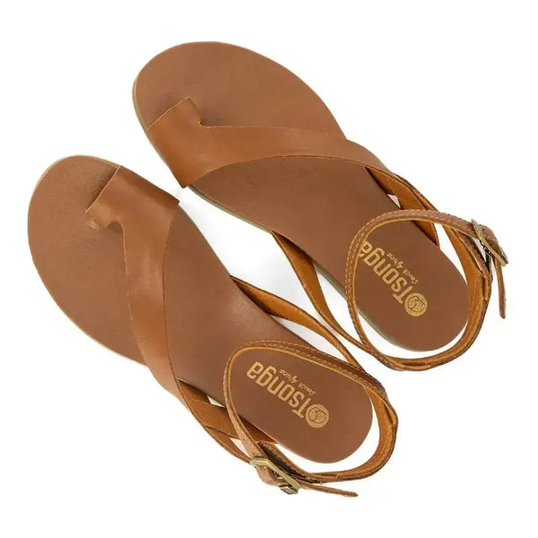Tsonga Ugalonci Toe Loop Leather Ankle Tie Sandals - Hazel