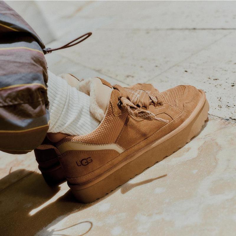 UGG Womens Lowmel Leather Sneaker Tan Shoe Box Online Store