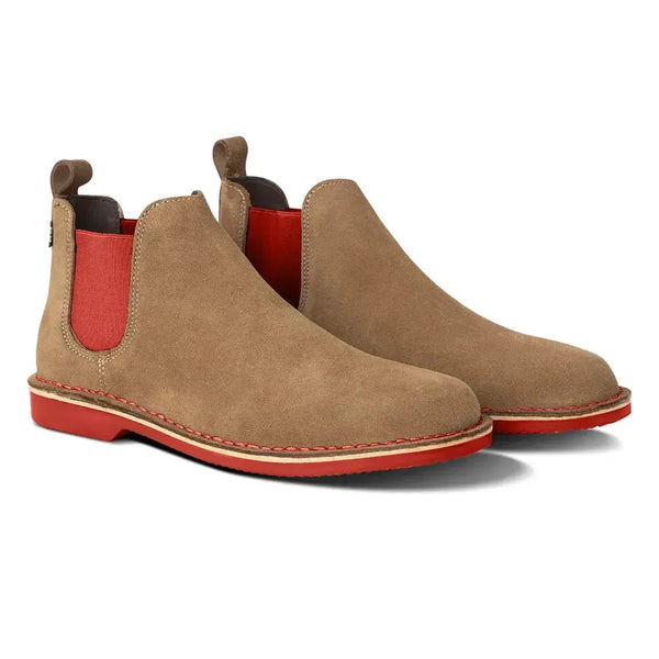Veldskoen Chelsea Leather Pinotage - Red Sole/Tan Grain Suede