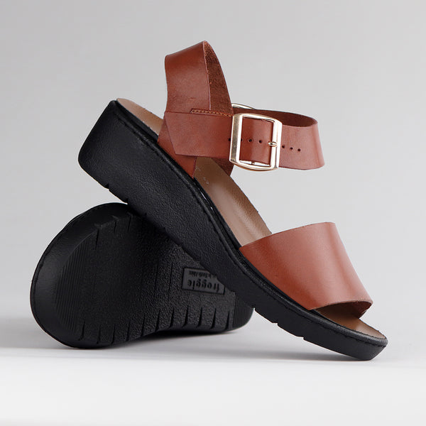 Froggie Megan Lower Leather Wedge Sandal -Chestnut