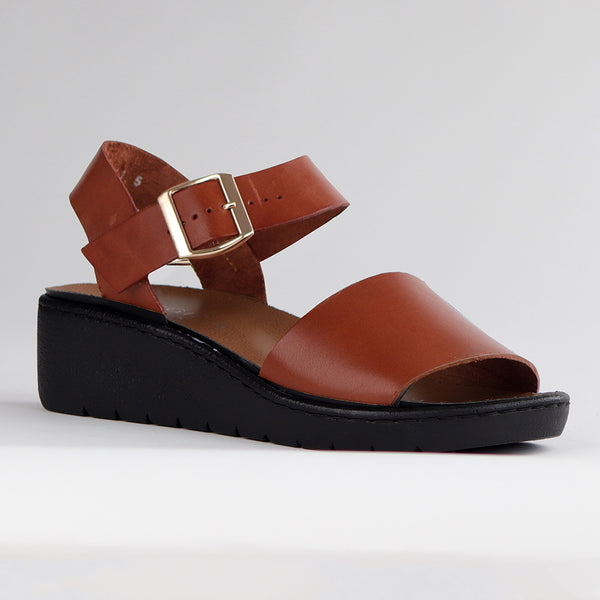 Froggie Megan Lower Leather Wedge Sandal -Chestnut