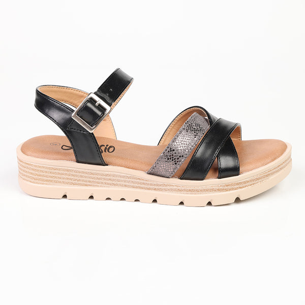Alessio Multi Wedge Sandals - Black