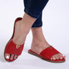 Alessio One Band Flat Push In Sandal - Red