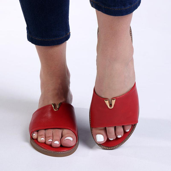 Alessio One Band Flat Push In Sandal - Red