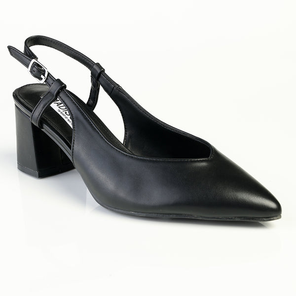 Madison Quest V Vamp Slingback On Medium Block Heel - Black