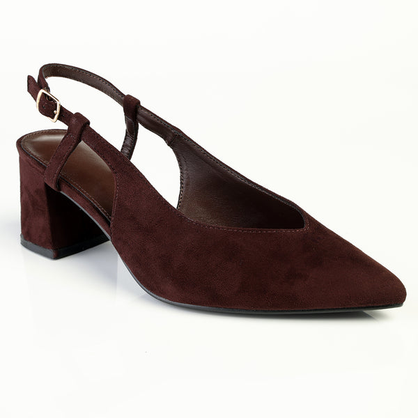 Madison Quest V Vamp Slingback On Medium Block Heel - Chocolate