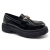 Madison Chunky Gold Trim Saddle Loafer - Black