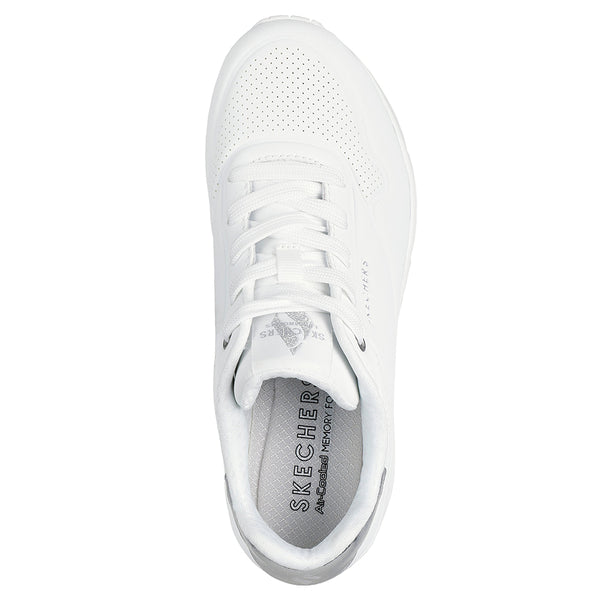 Skechers Uno Lace Up Sneaker - White/ Silver