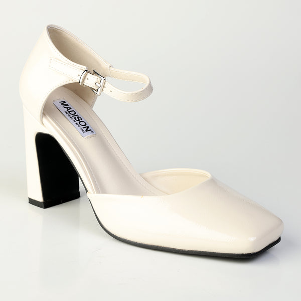 Madison Odessa Open Waist Ankle Tie Block Heel Court - Off White