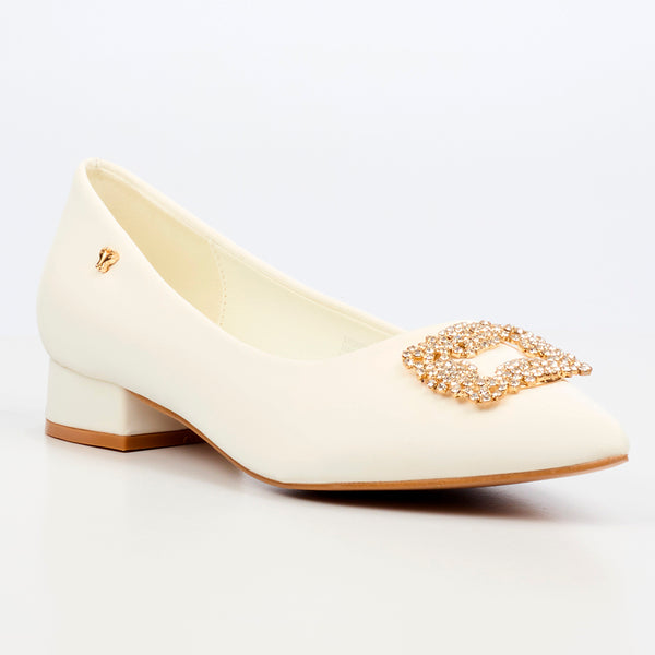 Butterfly Feet Leonore 1 Low Block Heel - White