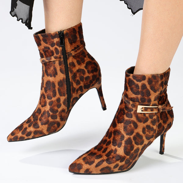 Madison Orcid Stiletto Ankle Boot With Buckle - Leopard