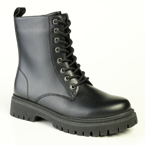 Madison Lace Up Combat Boots - Black