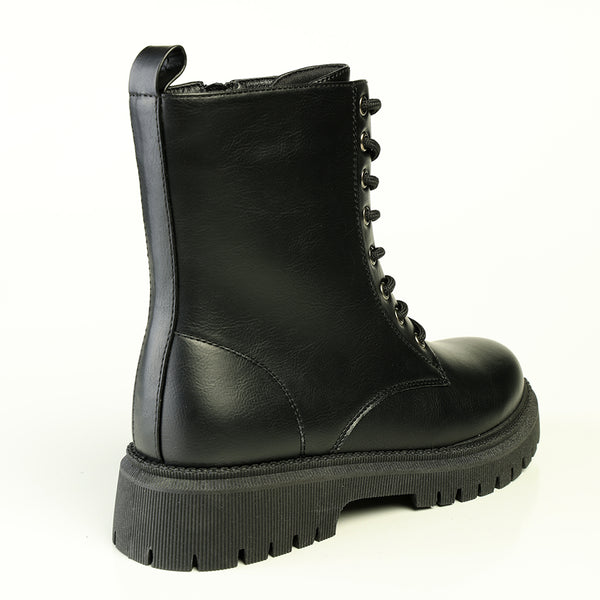 Madison Lace Up Combat Boots - Black