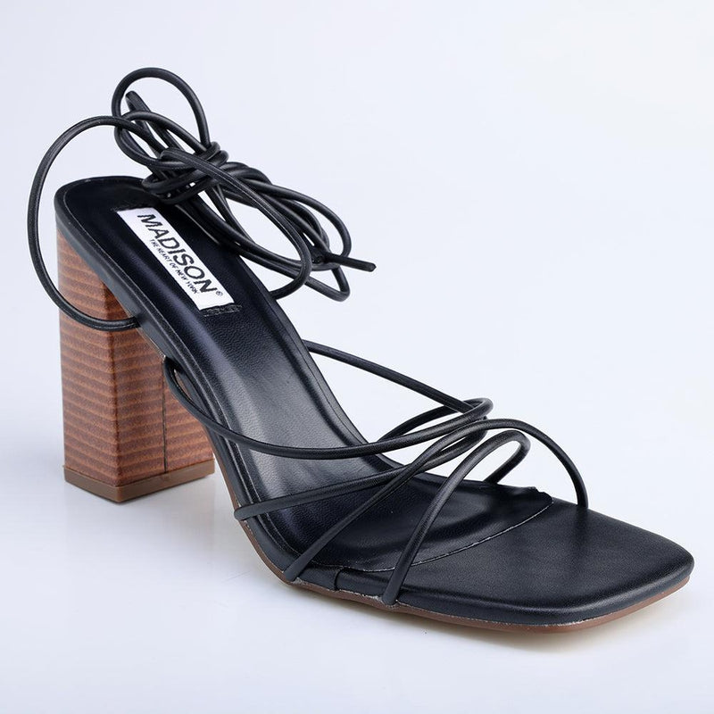 Black strappy sales block heels