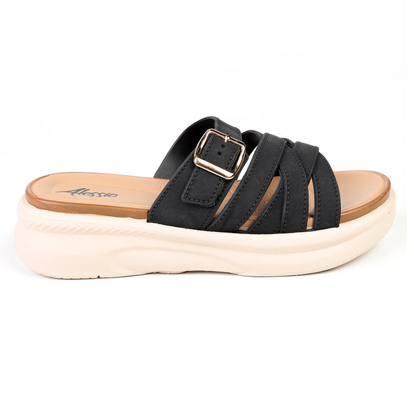 Alessio Interlaced Slide Sandals - Black