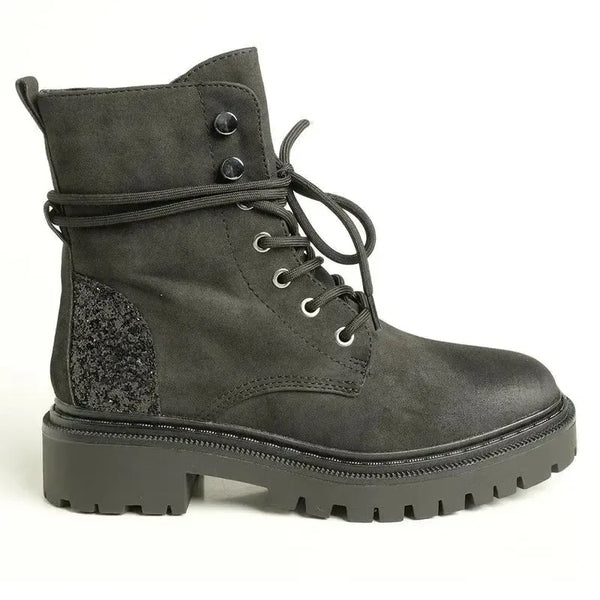 Alessio Kate Chunky Military Boot - Black Glitter