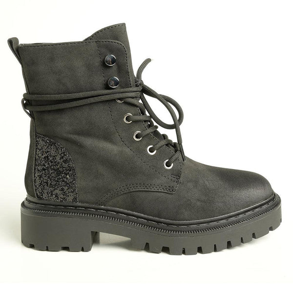 Alessio Kate Chunky Military Boot - Black Glitter-Alessio-Buy shoes online