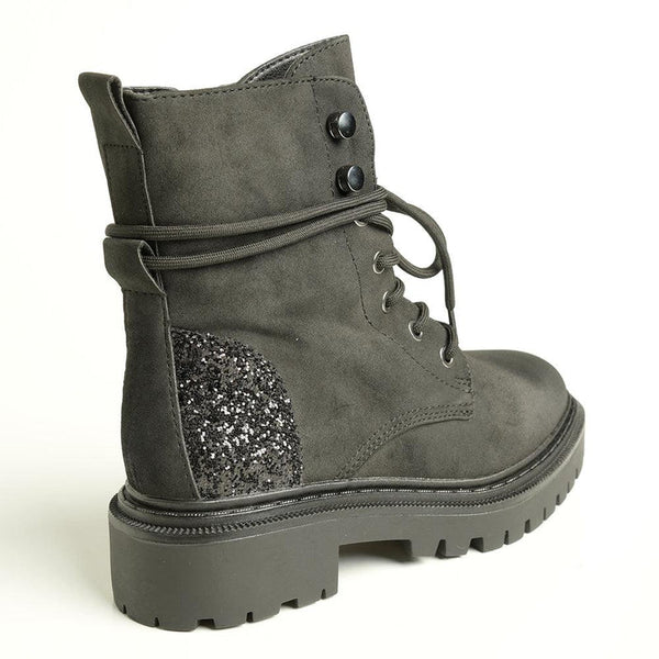 Alessio Kate Chunky Military Boot - Black Glitter-Alessio-Buy shoes online