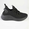 Alessio Ladies Chunky Sole Fly Knit Lace Up Sneaker - Black