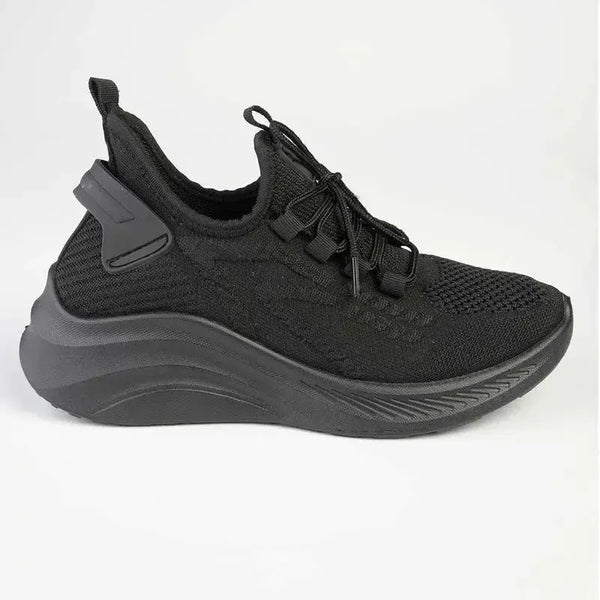 Alessio Ladies Chunky Sole Fly Knit Lace Up Sneaker - Black