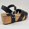 Alessio Ladies Cork Wedge Strips Sandal - Black