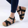 Alessio Ladies Cork Wedge Strips Sandal - Black