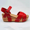 Alessio Ladies Cork Wedge Strips Sandal - Red