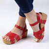 Alessio Ladies Cork Wedge Strips Sandal - Red