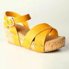 Alessio Ladies Cork Wedge Strips Sandal - Yellow