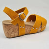 Alessio Ladies Cork Wedge Strips Sandal - Yellow