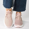 Alessio Ladies Thick Sole Fly Knit Lace Up Sneaker - Pink / White