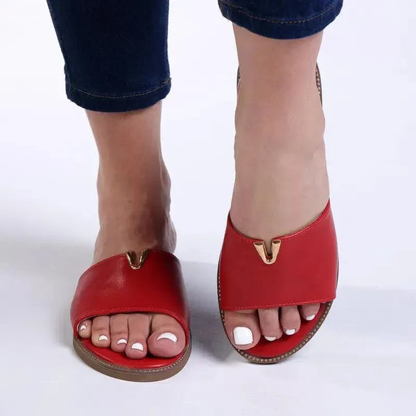 Alessio One Band Flat Push In Sandal - Red